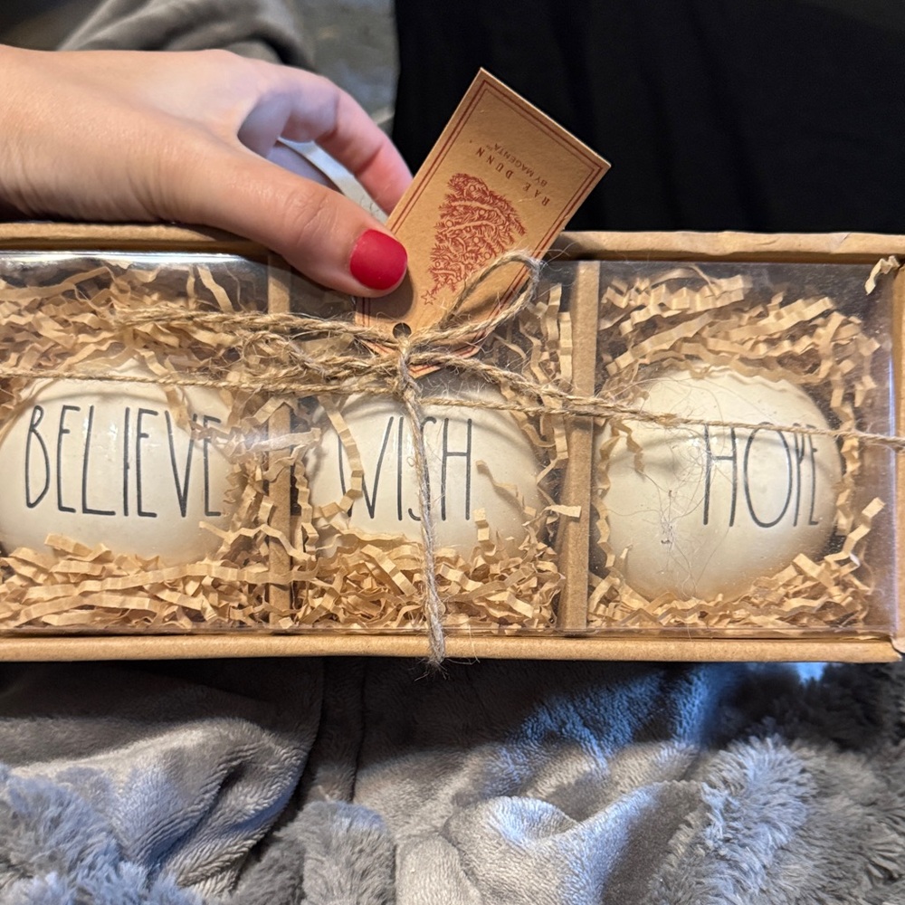 Rae Dunn Believe Wish Hope Holiday Ornaments - White